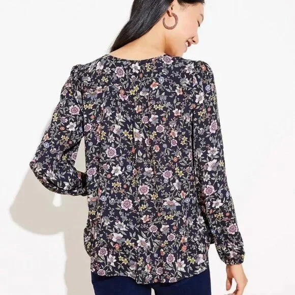 Loft Floral Tie Neck Blouse - Picture 7 of 7